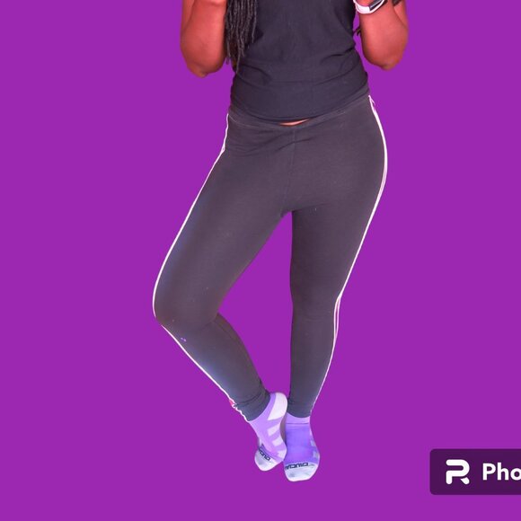 H&M divided tuxedo vertical striped leggings in black, red and white size small. - Picture 3 of 6